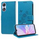 For OPPO A78 5G Global / A58x 5G / A1 Active Embossed Butterfly Flowers Leather Phone Case(Blue) - 1