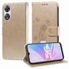 For OPPO A78 5G Global / A58x 5G / A1 Active Embossed Butterfly Flowers Leather Phone Case(Gold) - 1