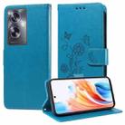 For OPPO A79 5G Embossed Butterfly Flowers Leather Phone Case(Blue) - 1