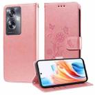 For OPPO A79 5G Embossed Butterfly Flowers Leather Phone Case(Rose Gold) - 1