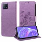 For OPPO A92s / A53 5G / A72 5G / A73 5G Embossed Butterfly Flowers Leather Phone Case(Purple) - 1