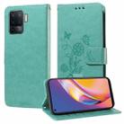 For OPPO A94 4G / 5G / A95 5G / F19 Pro Embossed Butterfly Flowers Leather Phone Case(Green) - 1