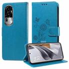 For OPPO Reno10 / Reno10 Pro Global Embossed Butterfly Flowers Leather Phone Case(Blue) - 1