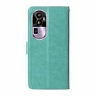 For OPPO Reno10 Pro+ Global Embossed Butterfly Flowers Leather Phone Case(Green) - 2
