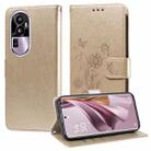 For OPPO Reno10 Pro+ Global Embossed Butterfly Flowers Leather Phone Case(Gold) - 1