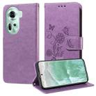 For OPPO Reno11 5G Global Embossed Butterfly Flowers Leather Phone Case(Purple) - 1