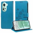 For OPPO Reno11 5G Global Embossed Butterfly Flowers Leather Phone Case(Blue) - 1