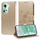 For OPPO Reno11 5G Global Embossed Butterfly Flowers Leather Phone Case(Gold) - 1