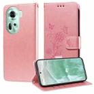 For OPPO Reno11 5G Global Embossed Butterfly Flowers Leather Phone Case(Rose Gold) - 1