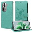 For OPPO Reno11 Pro Global Embossed Butterfly Flowers Leather Phone Case(Green) - 1