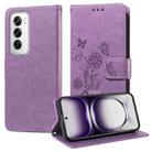 For OPPO Reno12 5G Global Embossed Butterfly Flowers Leather Phone Case(Purple) - 1