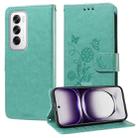 For OPPO Reno12 5G Global Embossed Butterfly Flowers Leather Phone Case(Green) - 1