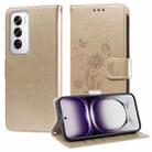 For OPPO Reno12 5G Global Embossed Butterfly Flowers Leather Phone Case(Gold) - 1