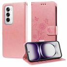 For OPPO Reno12 5G Global Embossed Butterfly Flowers Leather Phone Case(Rose Gold) - 1