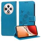 For OPPO Reno12 F 5G Global Embossed Butterfly Flowers Leather Phone Case(Blue) - 1