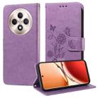 For OPPO Reno12 F 4G Embossed Butterfly Flowers Leather Phone Case(Purple) - 1
