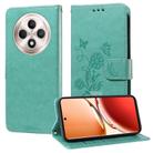 For OPPO Reno12 F 4G Embossed Butterfly Flowers Leather Phone Case(Green) - 1