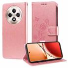 For OPPO Reno12 F 4G Embossed Butterfly Flowers Leather Phone Case(Rose Gold) - 1