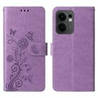 For OPPO Reno13 F 4G / 5G Embossed Butterfly Flowers Leather Phone Case(Purple) - 1
