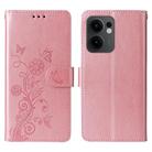 For OPPO Reno13 F 4G / 5G Embossed Butterfly Flowers Leather Phone Case(Rose Gold) - 1
