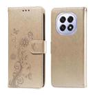 For OPPO F29 5G Global Embossed Butterfly Flowers Leather Phone Case(Gold) - 1