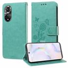 For Honor 50 5G / Huawei nova 9 Embossed Butterfly Flowers Leather Phone Case(Green) - 1