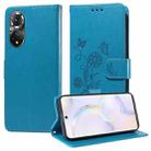 For Honor 50 5G / Huawei nova 9 Embossed Butterfly Flowers Leather Phone Case(Blue) - 1