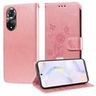 For Honor 50 5G / Huawei nova 9 Embossed Butterfly Flowers Leather Phone Case(Rose Gold) - 1