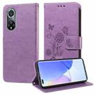 For Honor 50 Pro / Huawei nova 9 Pro Embossed Butterfly Flowers Leather Phone Case(Purple) - 1