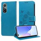 For Honor 50 Pro / Huawei nova 9 Pro Embossed Butterfly Flowers Leather Phone Case(Blue) - 1