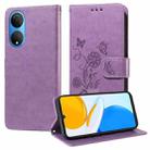 For Honor X7 4G / Huawei Enjoy 30 Plus Embossed Butterfly Flowers Leather Phone Case(Purple) - 1