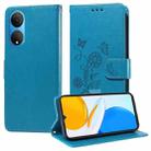 For Honor X7 4G / Huawei Enjoy 30 Plus Embossed Butterfly Flowers Leather Phone Case(Blue) - 1