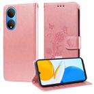 For Honor X7 4G / Huawei Enjoy 30 Plus Embossed Butterfly Flowers Leather Phone Case(Rose Gold) - 1