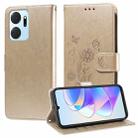 For Honor X7a 4G / Play 7T Embossed Butterfly Flowers Leather Phone Case(Gold) - 1