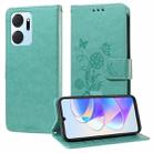 For Honor X7a 4G / Play 7T Embossed Butterfly Flowers Leather Phone Case(Green) - 1