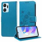 For Honor X7a 4G / Play 7T Embossed Butterfly Flowers Leather Phone Case(Blue) - 1