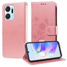 For Honor X7a 4G / Play 7T Embossed Butterfly Flowers Leather Phone Case(Rose Gold) - 1