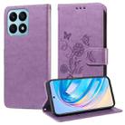 For Honor X8a 4G Embossed Butterfly Flowers Leather Phone Case(Purple) - 1