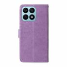 For Honor X8a 4G Embossed Butterfly Flowers Leather Phone Case(Purple) - 3