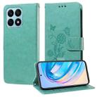 For Honor X8a 4G Embossed Butterfly Flowers Leather Phone Case(Green) - 1