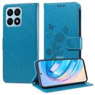 For Honor X8a 4G Embossed Butterfly Flowers Leather Phone Case(Blue) - 1