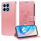 For Honor X8a 4G Embossed Butterfly Flowers Leather Phone Case(Rose Gold) - 1