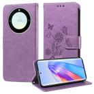 For Honor X9a 5G / Magic5 Lite / X40 5G Embossed Butterfly Flowers Leather Phone Case(Purple) - 1