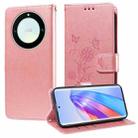 For Honor X9a 5G / Magic5 Lite / X40 5G Embossed Butterfly Flowers Leather Phone Case(Rose Gold) - 1