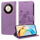 For Honor X50 / X9b / Magic6 Lite Embossed Butterfly Flowers Leather Phone Case(Purple) - 1