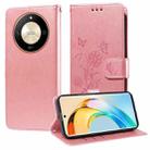 For Honor X50 / X9b / Magic6 Lite Embossed Butterfly Flowers Leather Phone Case(Rose Gold) - 1