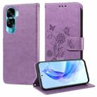 For Honor X50i 5G / 90 Lite Embossed Butterfly Flowers Leather Phone Case(Purple) - 1