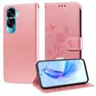 For Honor X50i 5G / 90 Lite Embossed Butterfly Flowers Leather Phone Case(Rose Gold) - 1