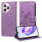 For Honor X50i+ Embossed Butterfly Flowers Leather Phone Case(Purple) - 1