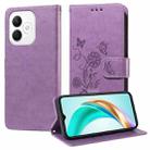 For Honor X60i Embossed Butterfly Flowers Leather Phone Case(Purple) - 1